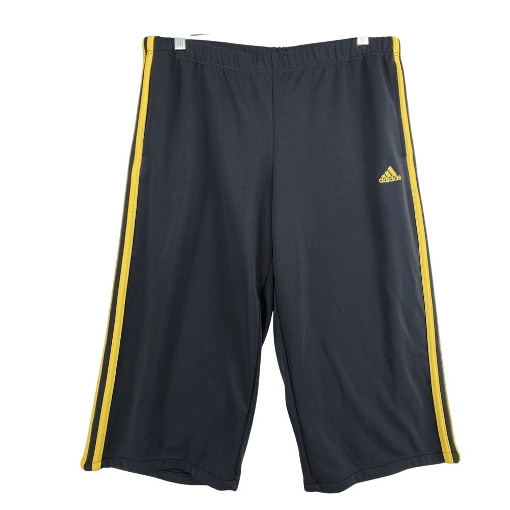 Adidas Large Gray Yellow Climalite 3/4 Track Pants Soccer Training Capri Shorts